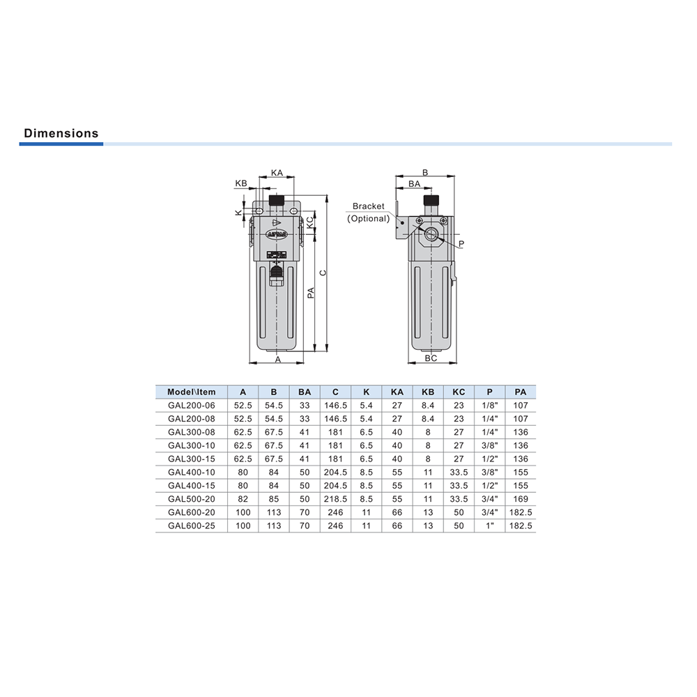GAL600C20JT AIRTAC LUBRICATOR<BR>GAL600 SERIES 3/4" NPT W/MB
